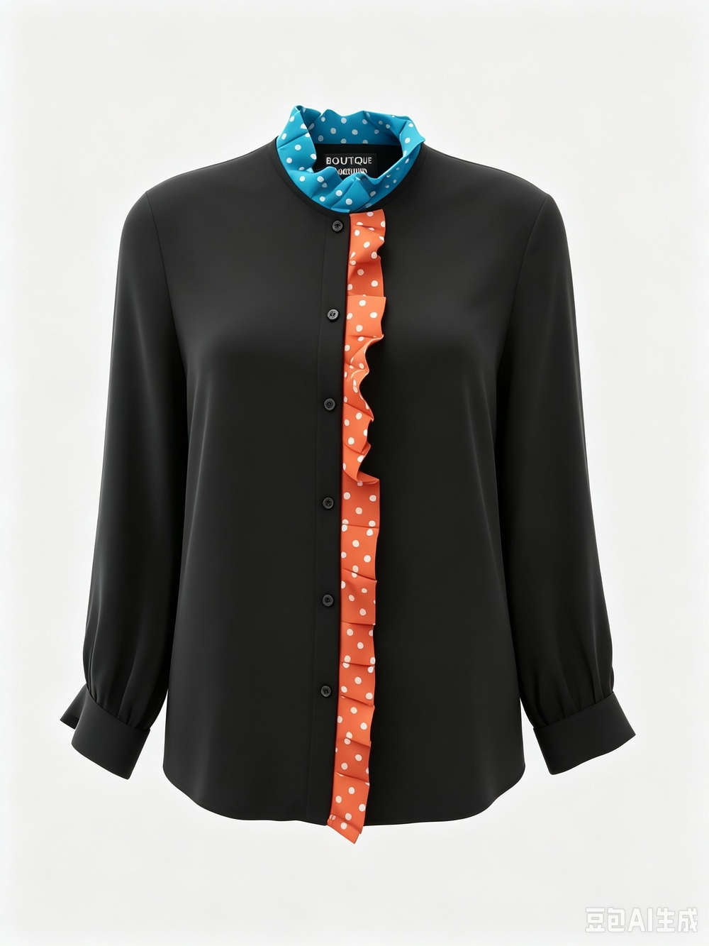 Moschino Polka Dot Trim Black Long-Sleeve Blouse